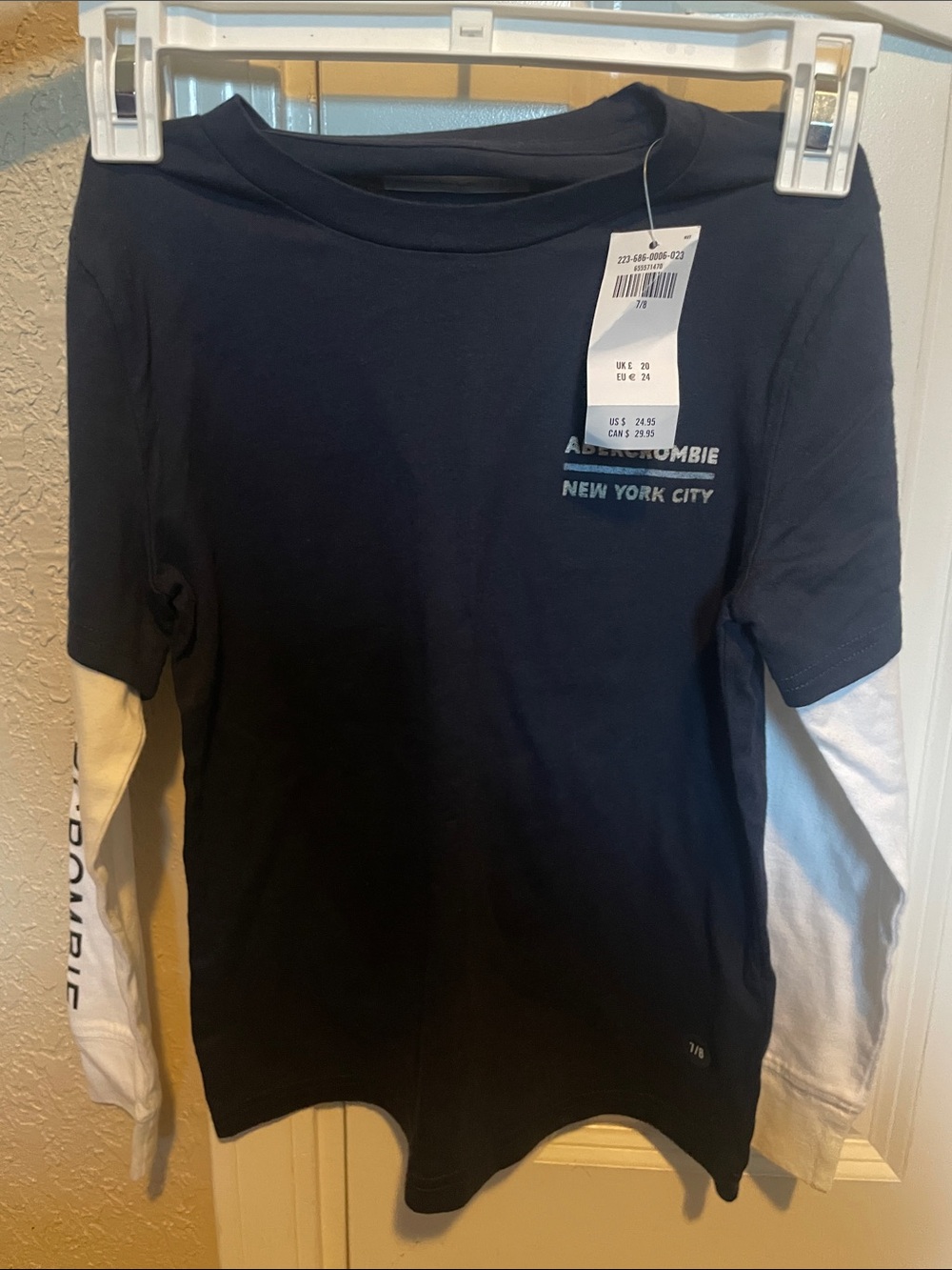 Abercrombie & Fitch Navy Tee with White Layered Sleeves